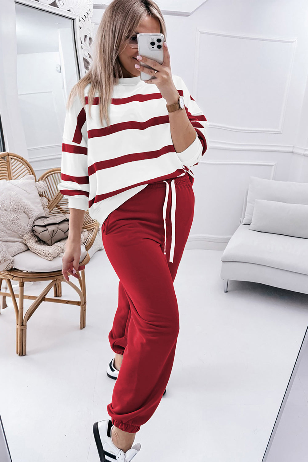 Red Stripe Pullover and Jogger Pants Set