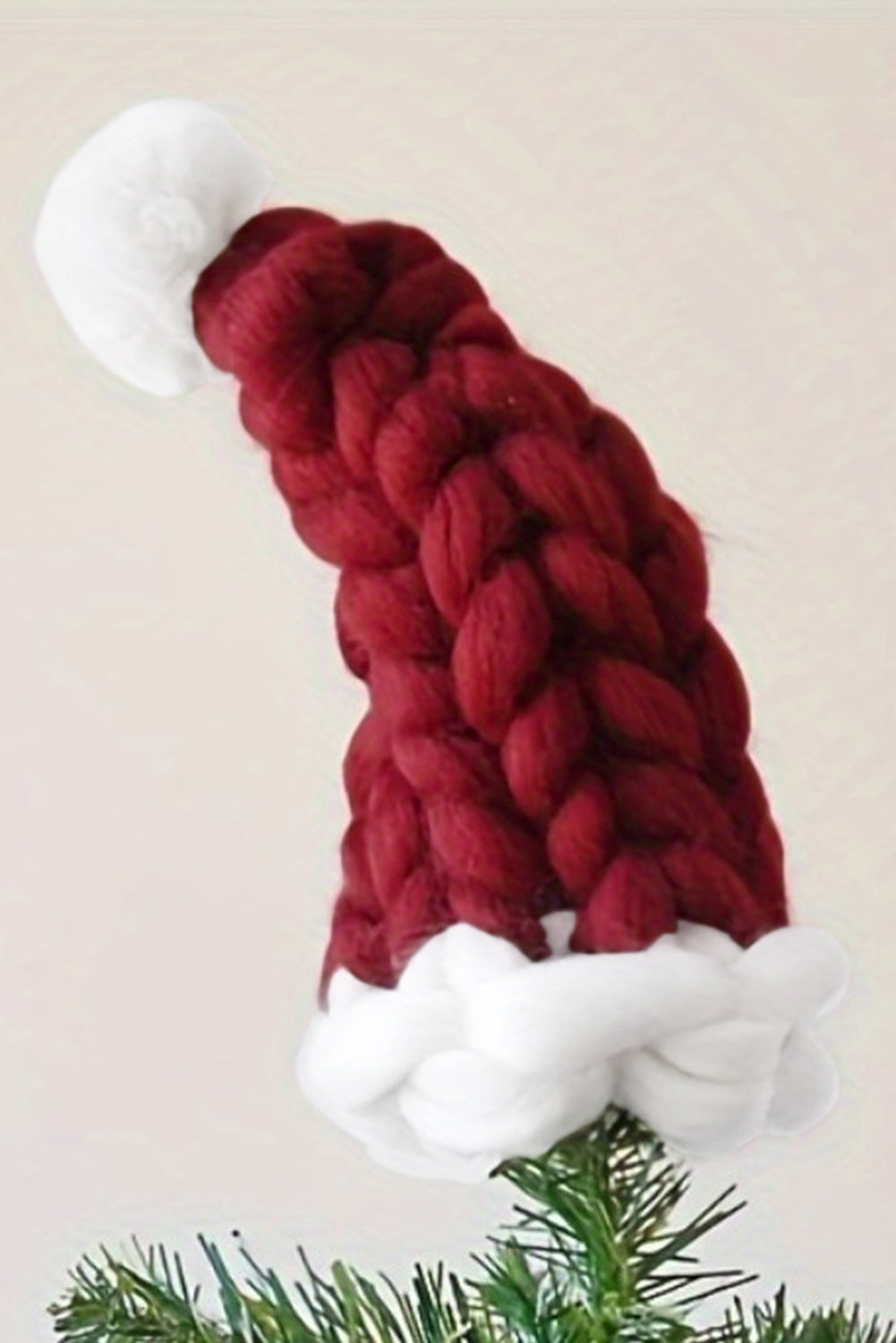 Red Chunky Knitted Santa Hat Plush White With Pom Pom Trim