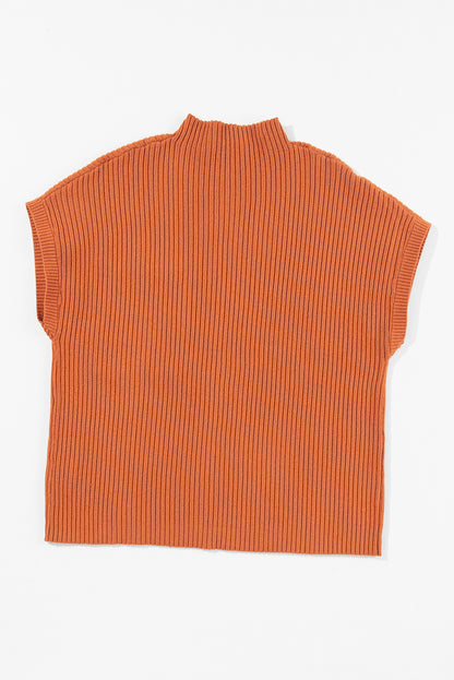 Pocket Ribbed Knit Short Sleeve Sweater