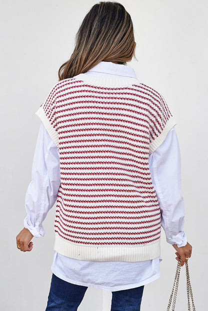 Blue Stripe Ribbed Trim Loose Fit Knitted Sweater Vest