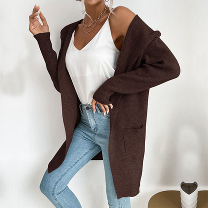 women's hooded pit knitted sweater cardigan coat