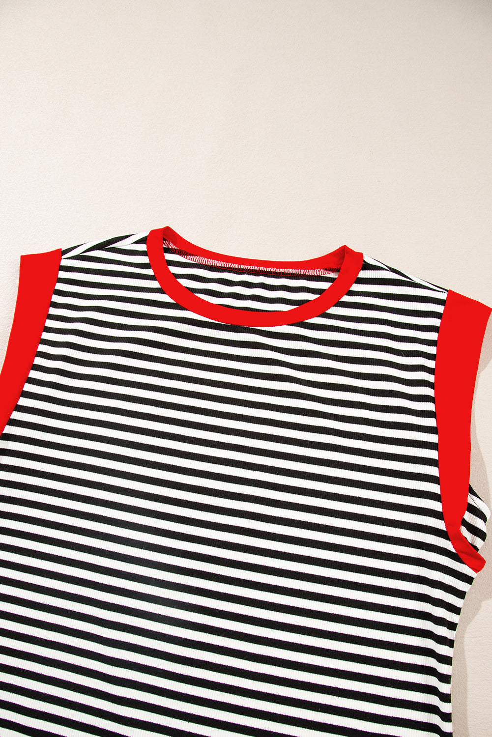 Black Stripe Colorblock Edge Round Neck Tank Top