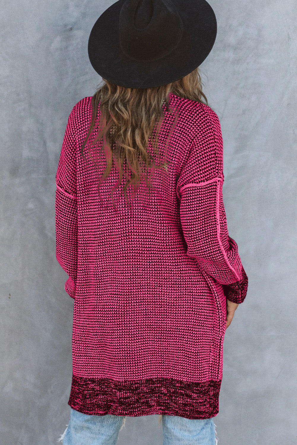 Apricot Plaid Knitted Long Open Front Cardigan