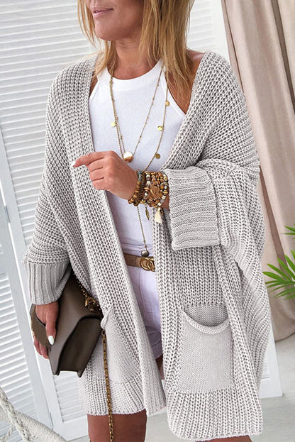 Gray Oversized Fold Over Sleeve Open Front Sweater