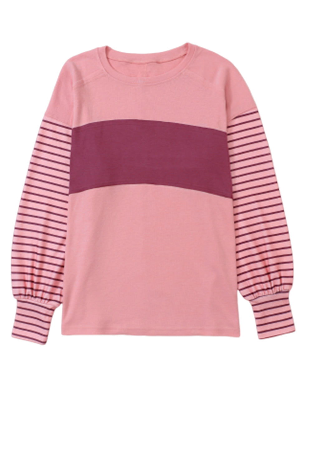 Green Colorblock Striped Bishop Sleeve Top