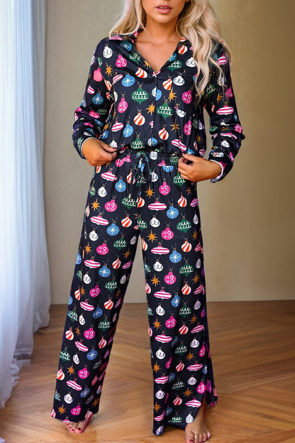 Colorful Christmas Lights Print Shirt and Pants Pajama Set