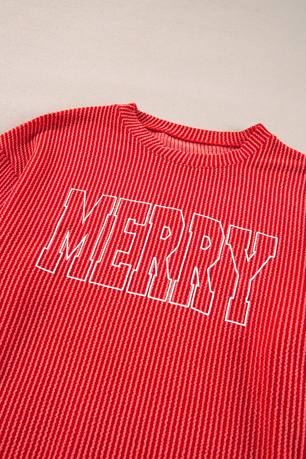 Red Corduroy Merry Christmas Long Sleeve Top and Shorts Set