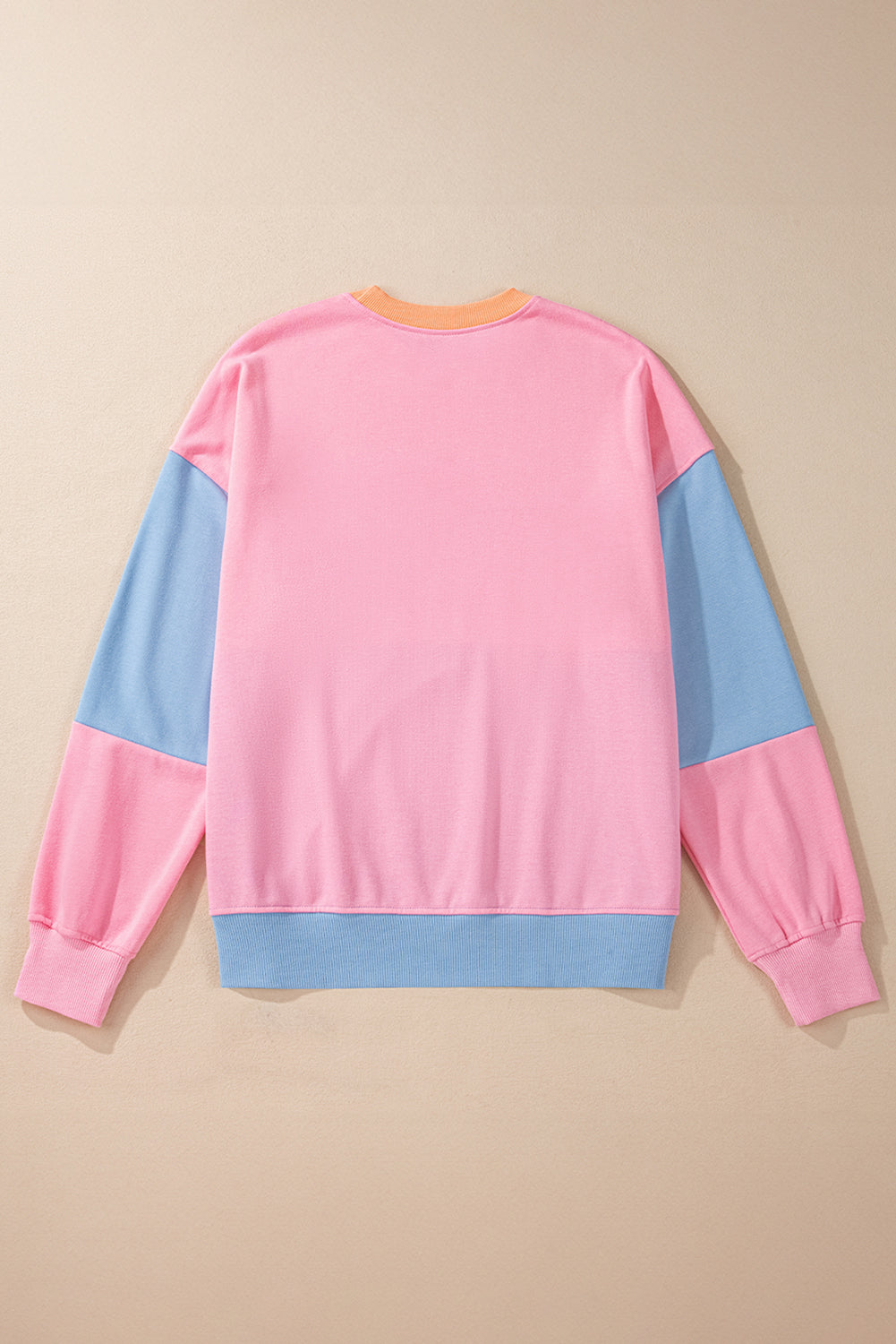 Bright Pink Colorblock Patchwork Drop Shoulder Sweatshirt