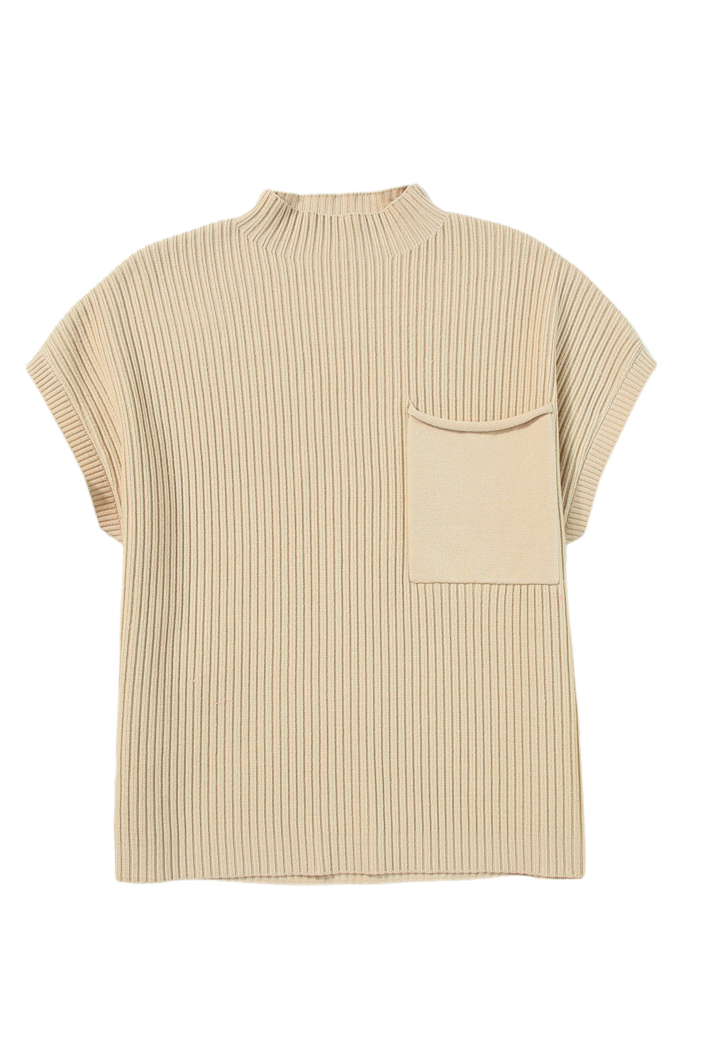 Pocket Ribbed Knit Short Sleeve Sweater