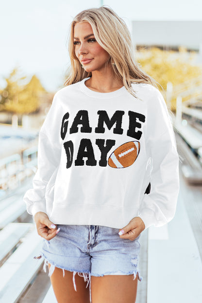 Black GAME DAY Graphic Varsity Pullover Sweatshirt