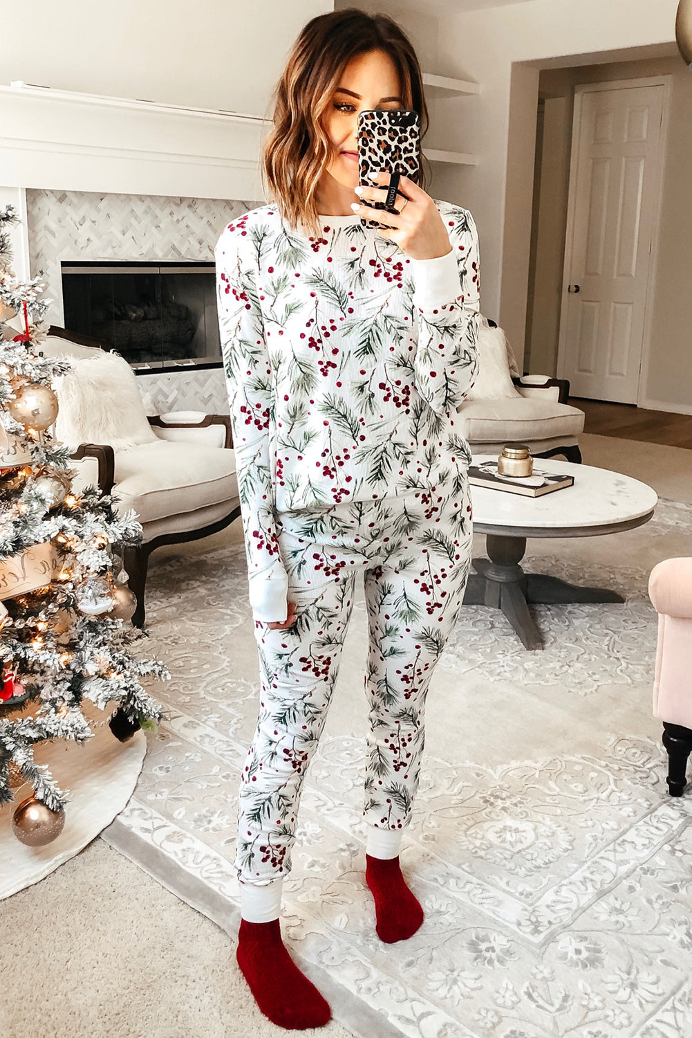 White Mistle Toe Thermal Pullover Pants Lounge Set