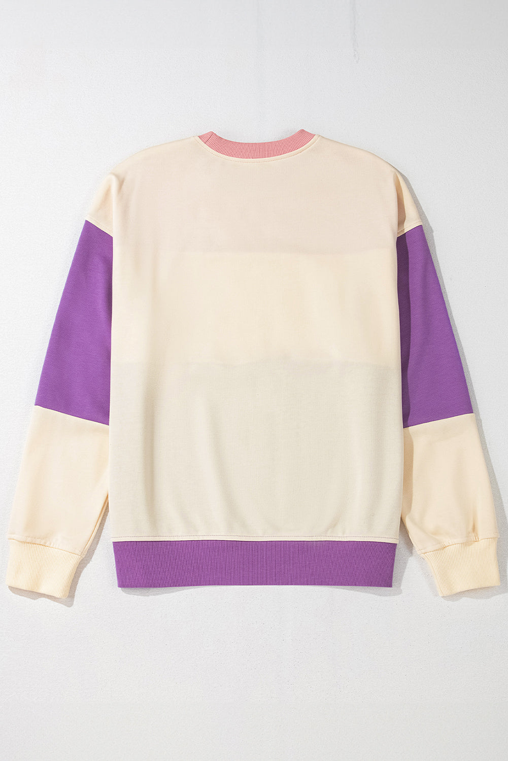 Bright Pink Colorblock Patchwork Drop Shoulder Sweatshirt