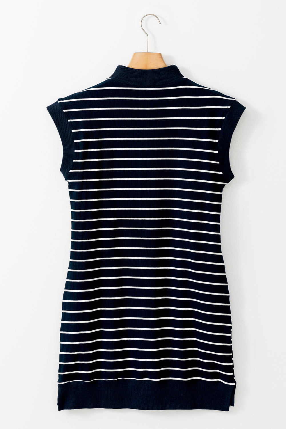 Blue Stripe Quarter Zip Collared Cap Sleeve Mini Dress