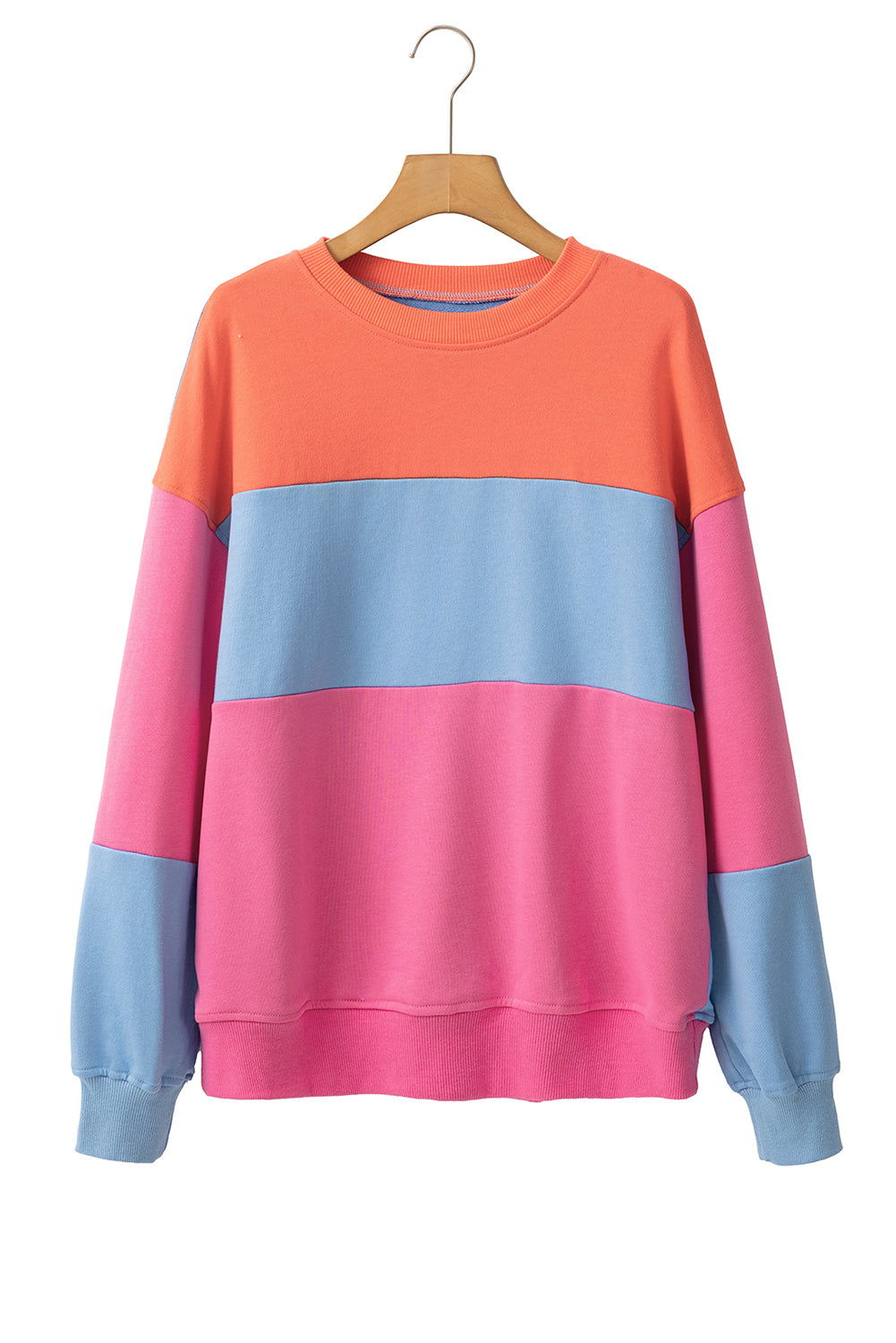 Bright Pink Colorblock Patchwork Drop Shoulder Sweatshirt