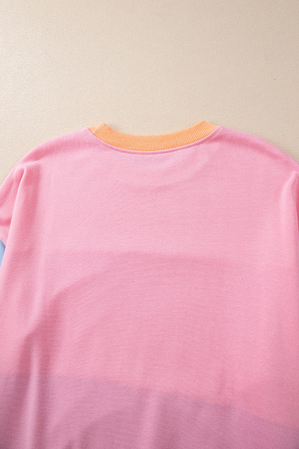 Bright Pink Colorblock Patchwork Drop Shoulder Sweatshirt