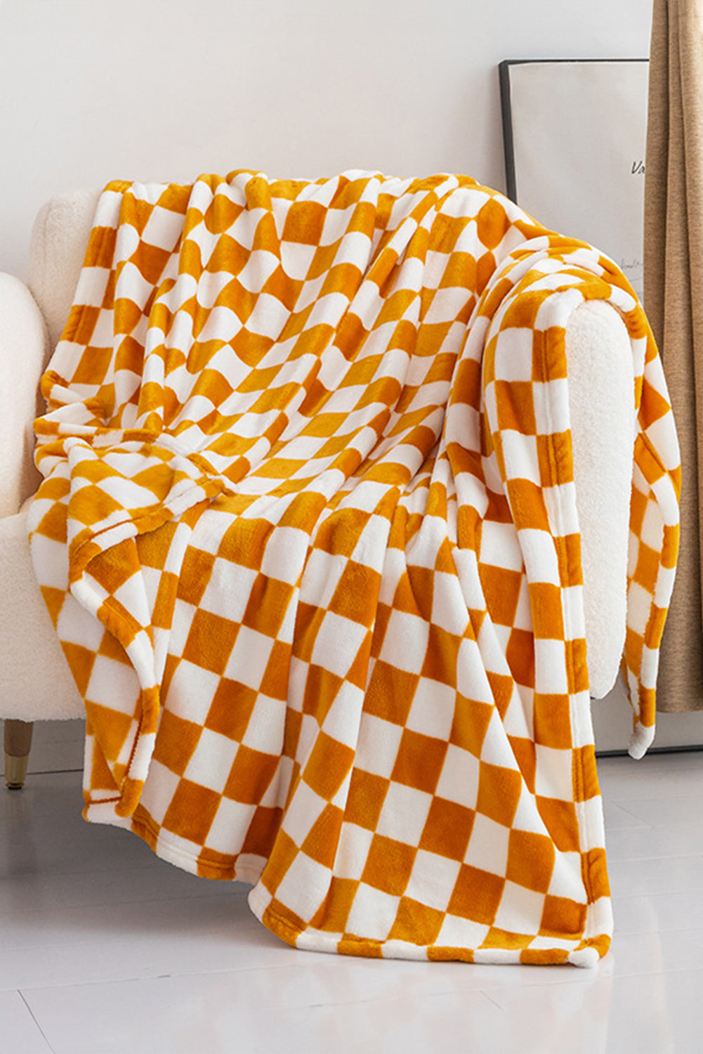 Yellow Checkered Soft Throw Plush Blanket 120*200cm