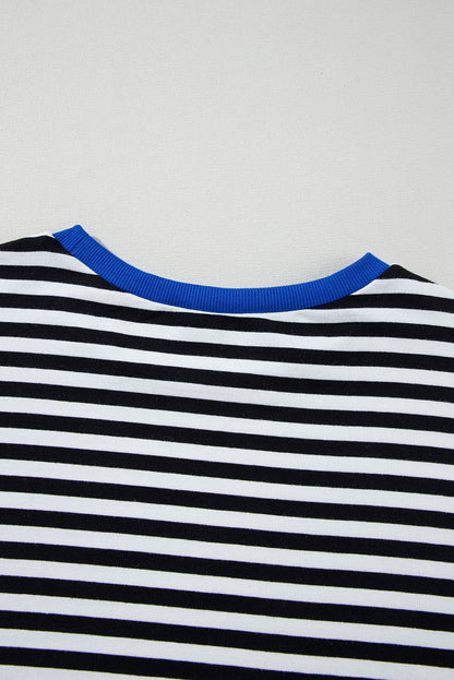 Blue Stripe Oversized Contrast Trim Pullover Sweatshirt