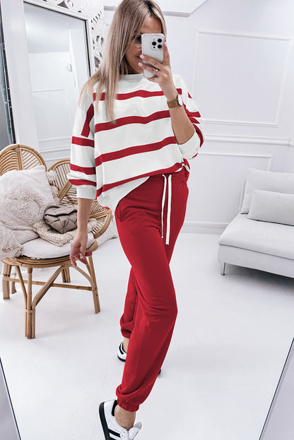 Red Stripe Pullover and Jogger Pants Set