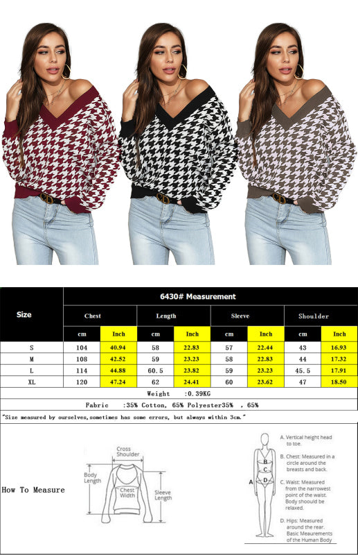 Women's Fashion Trend Houndstooth Sweater