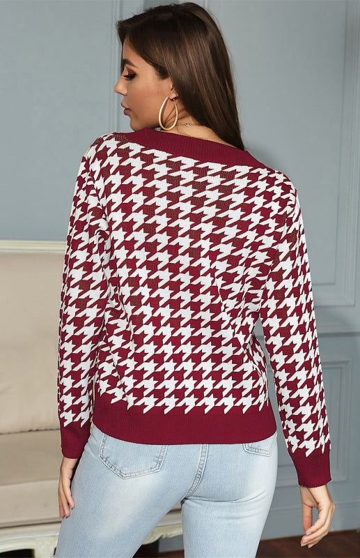 Women's Fashion Trend Houndstooth Sweater