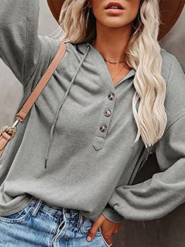 Women's Cardigan Hoodie Casual Loose Solid Color Sweatshirt