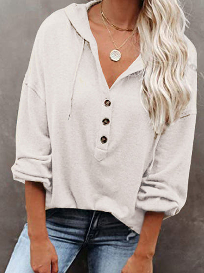 Women's Cardigan Hoodie Casual Loose Solid Color Sweatshirt