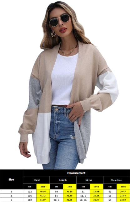 Women's Three-Color Contrast Sweater Cardigan