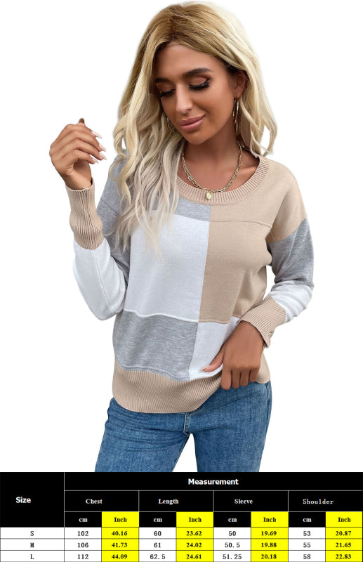 Women's Crew Neck Colorblock Pullover Sweater