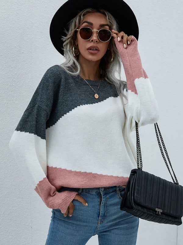 Multicolor Crewneck Loose Striped Sweater