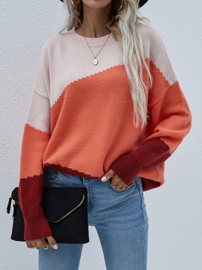 Multicolor Crewneck Loose Striped Sweater