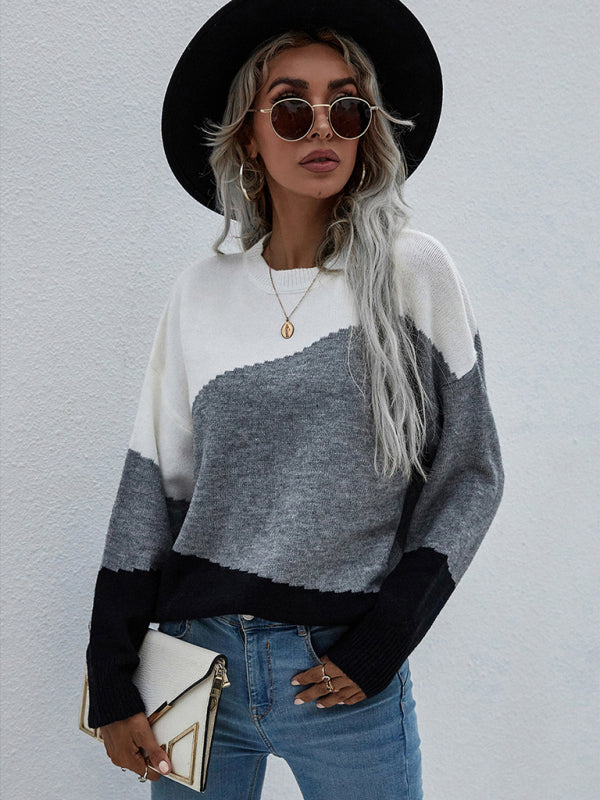 Multicolor Crewneck Loose Striped Sweater