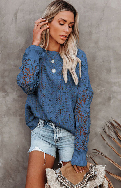 Long Sleeve Cutout Petal Sleeve Sweater