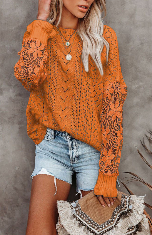 Long Sleeve Cutout Petal Sleeve Sweater