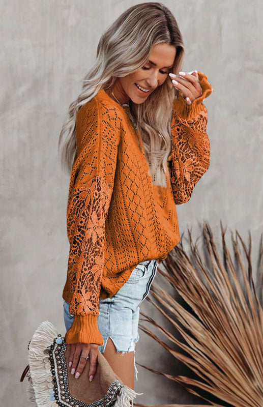 Long Sleeve Cutout Petal Sleeve Sweater