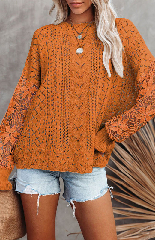 Long Sleeve Cutout Petal Sleeve Sweater