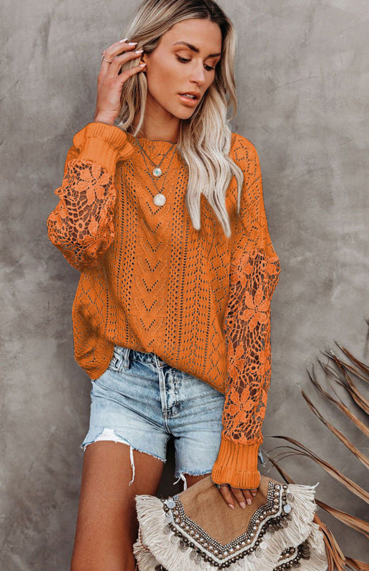 Long Sleeve Cutout Petal Sleeve Sweater