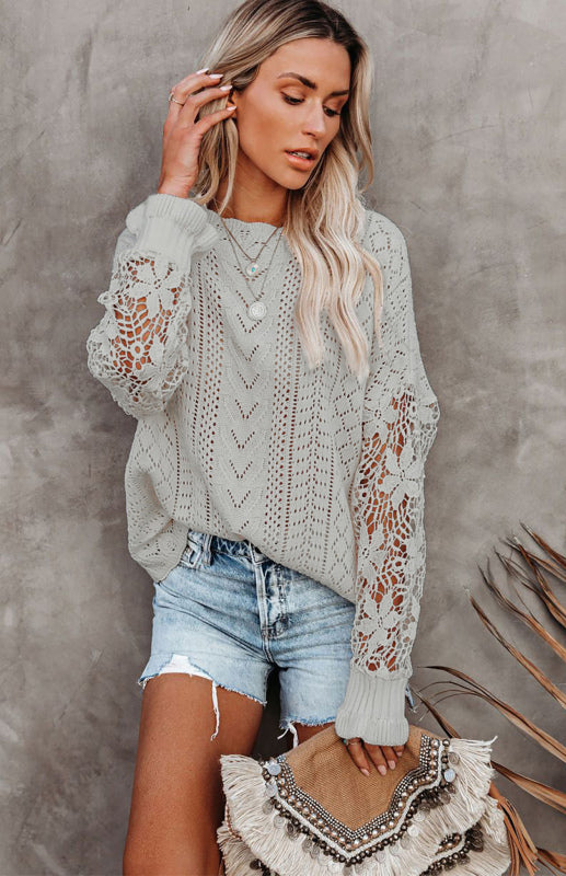 Long Sleeve Cutout Petal Sleeve Sweater