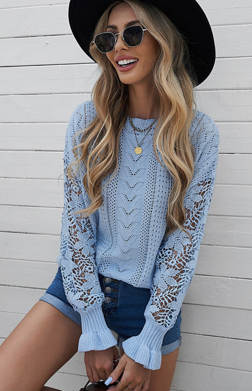 Long Sleeve Cutout Petal Sleeve Sweater