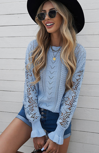 Long Sleeve Cutout Petal Sleeve Sweater