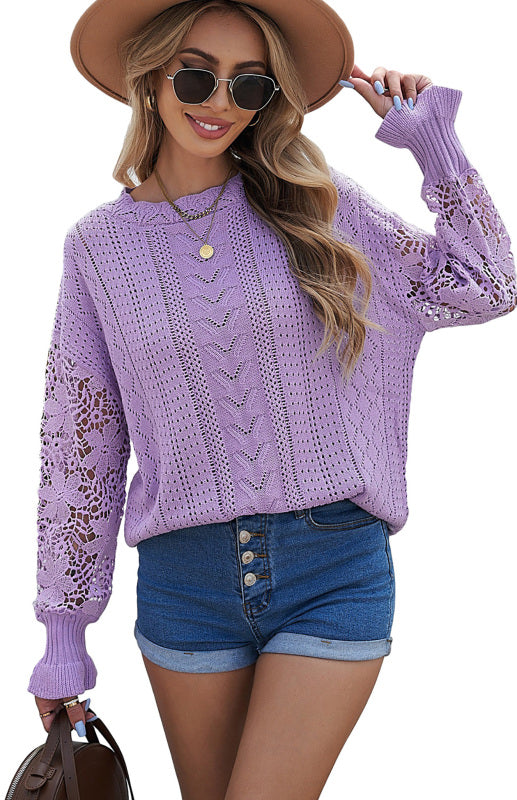 Long Sleeve Cutout Petal Sleeve Sweater