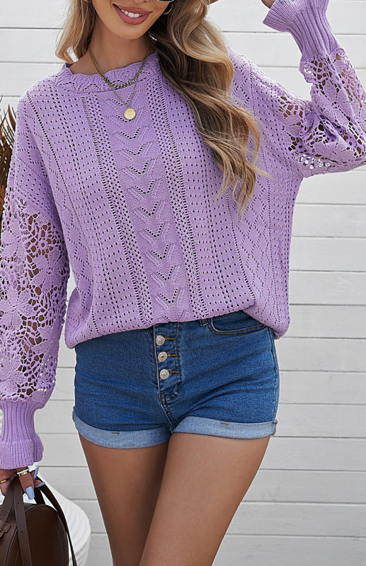 Long Sleeve Cutout Petal Sleeve Sweater