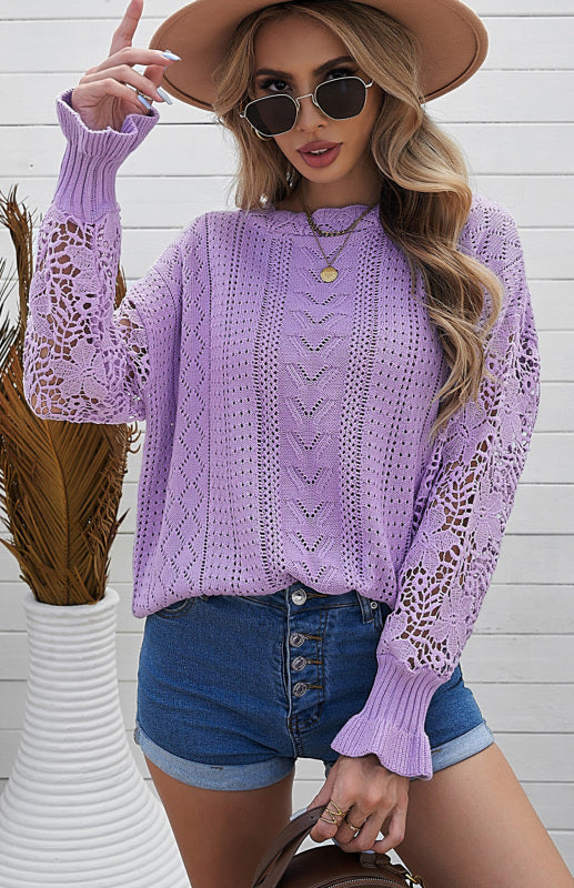 Long Sleeve Cutout Petal Sleeve Sweater