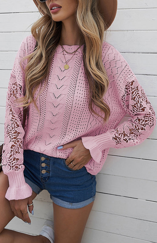 Long Sleeve Cutout Petal Sleeve Sweater