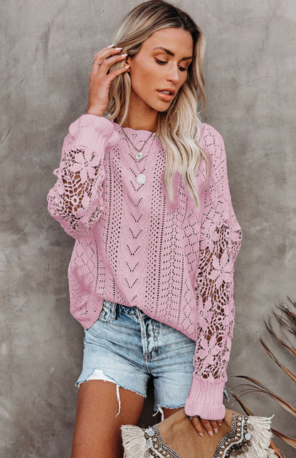 Long Sleeve Cutout Petal Sleeve Sweater