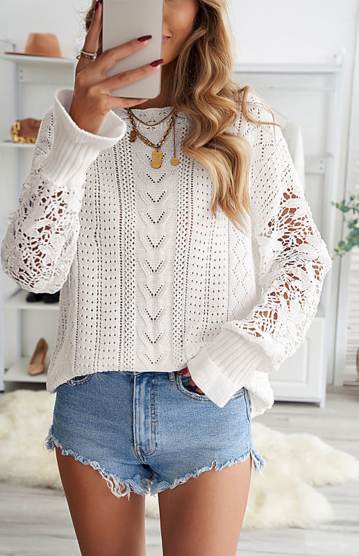 Long Sleeve Cutout Petal Sleeve Sweater