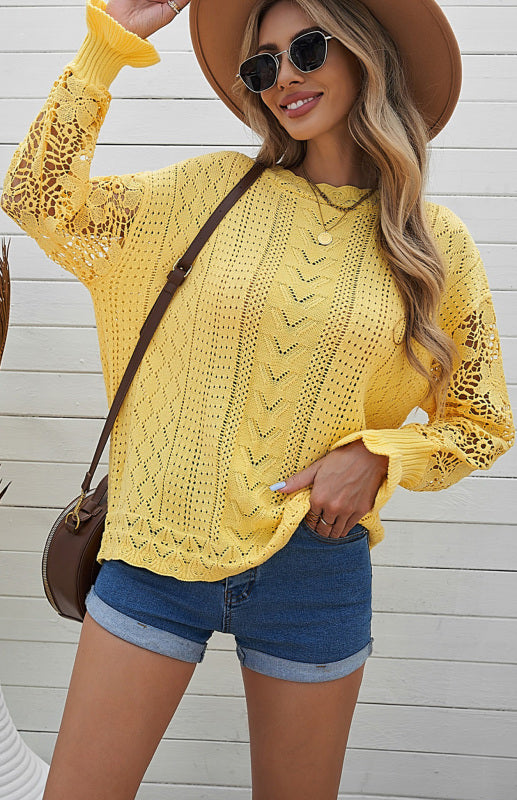 Long Sleeve Cutout Petal Sleeve Sweater