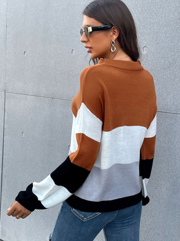 Colorblock Casual Fashion Long Sleeve Sweater