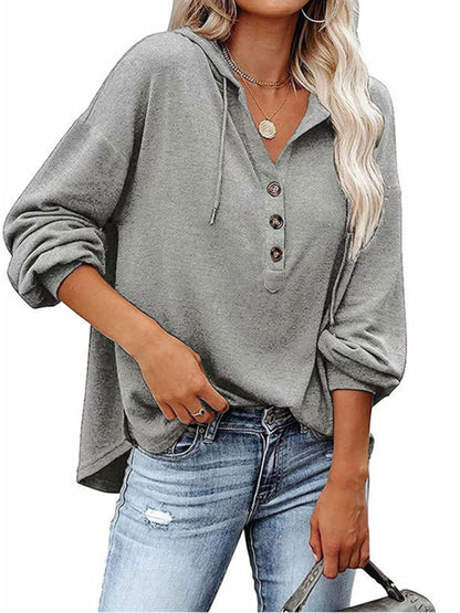 V-neck long sleeve loose casual hoodie