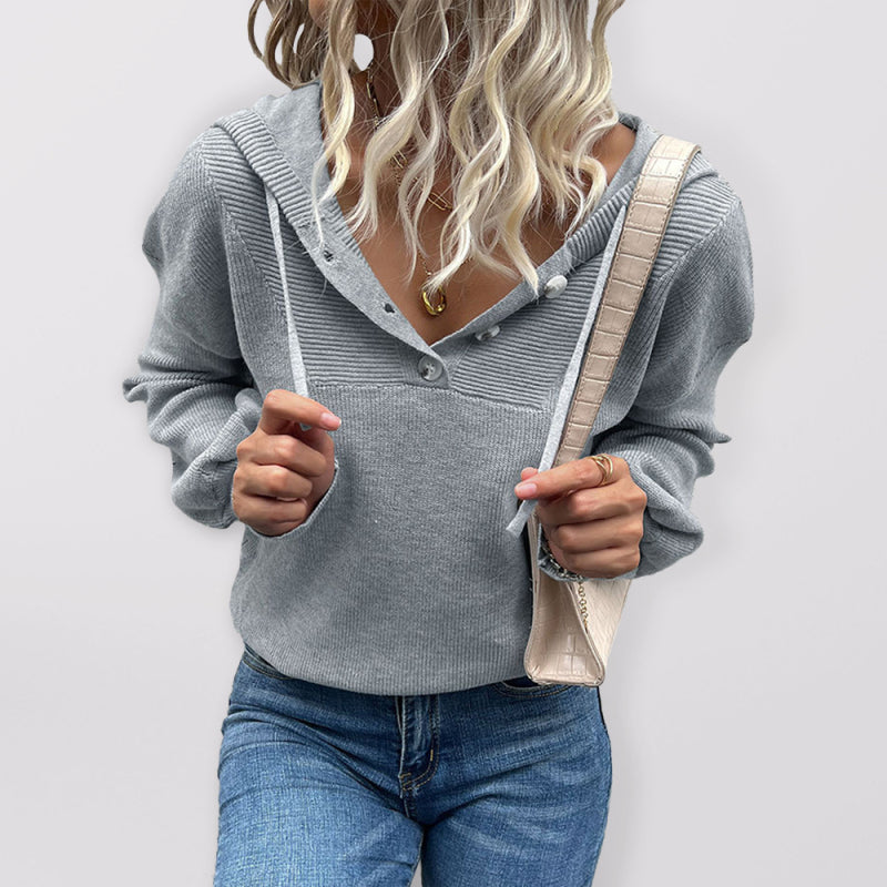 Solid long sleeved hooded sweater