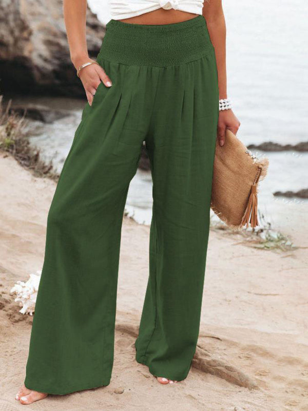 Women's casual wide-leg slub cotton loose trousers